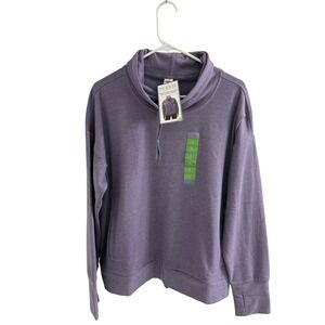 RBX Active Striated Plush Interlock Cowl Neck Pullover Verbena Purple Large NWT